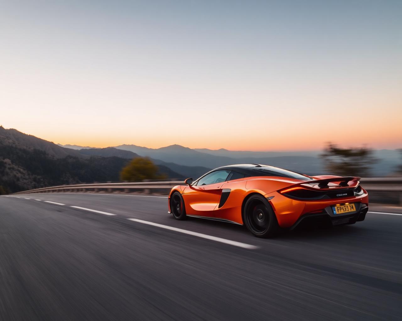 Orange McLaren 720S in motion on mountain road